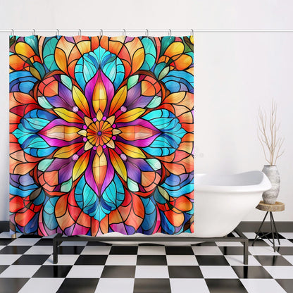 Bright colorful Stained glass look  Quick-drying Shower Curtain, floral, bathtub, stall shower curtain