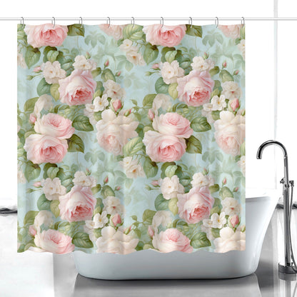 Pink roses Shabby chic  Quick-drying Shower Curtain, French vintage inspired, Farmhouse shower curtain