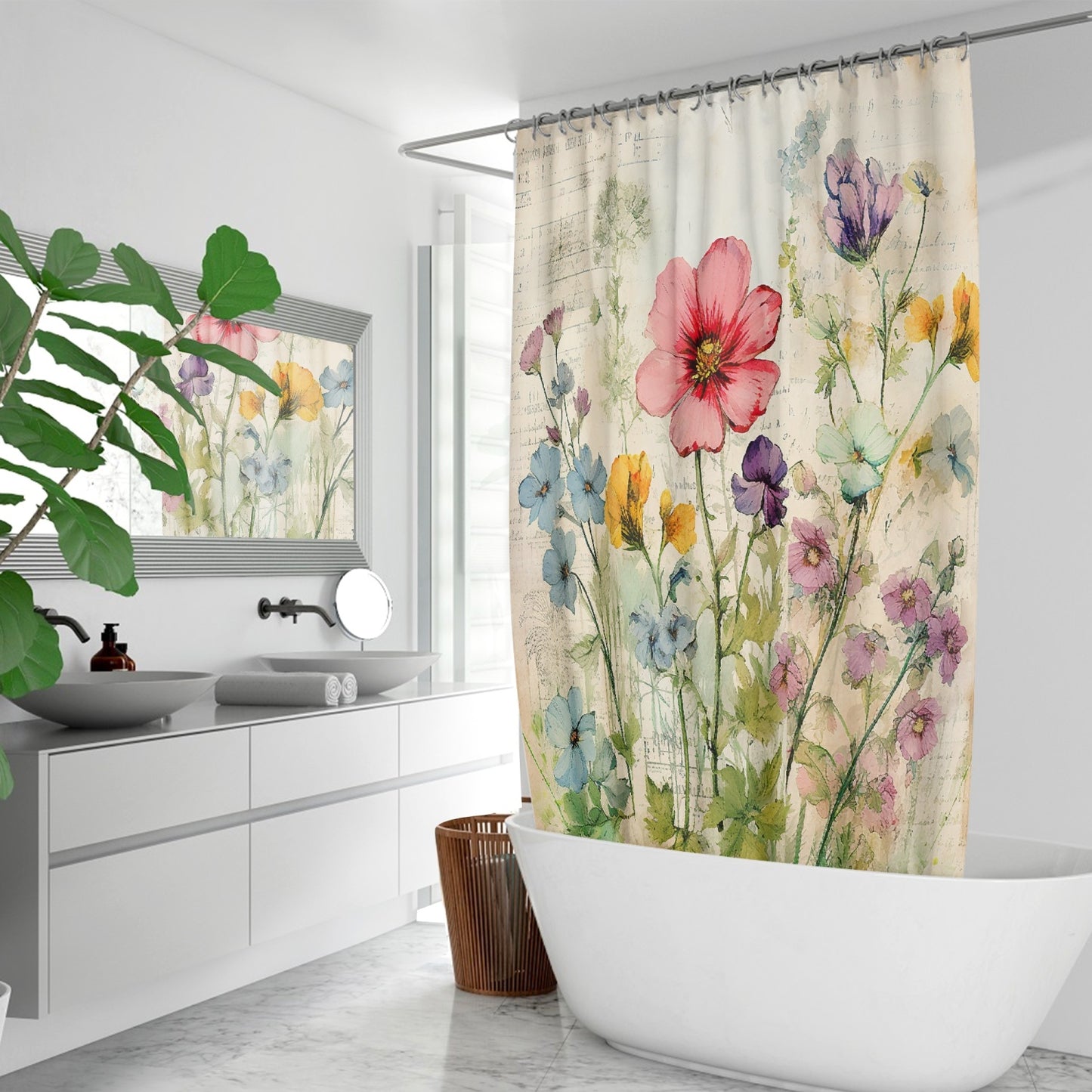 Wildflower shabby chic style vintage inspired. Quick-drying Shower Curtain