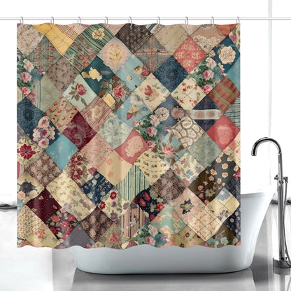 Patchwork Quilt "LOOK ONLY" FAUX printed floral shabby chic style  Quick-drying Shower Curtain