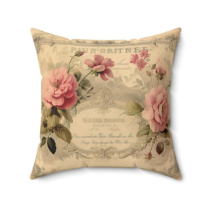 Old rose certificate shabby chic Square Pillow, French vintage inspired, Farmhouse, country cottage, villa decor