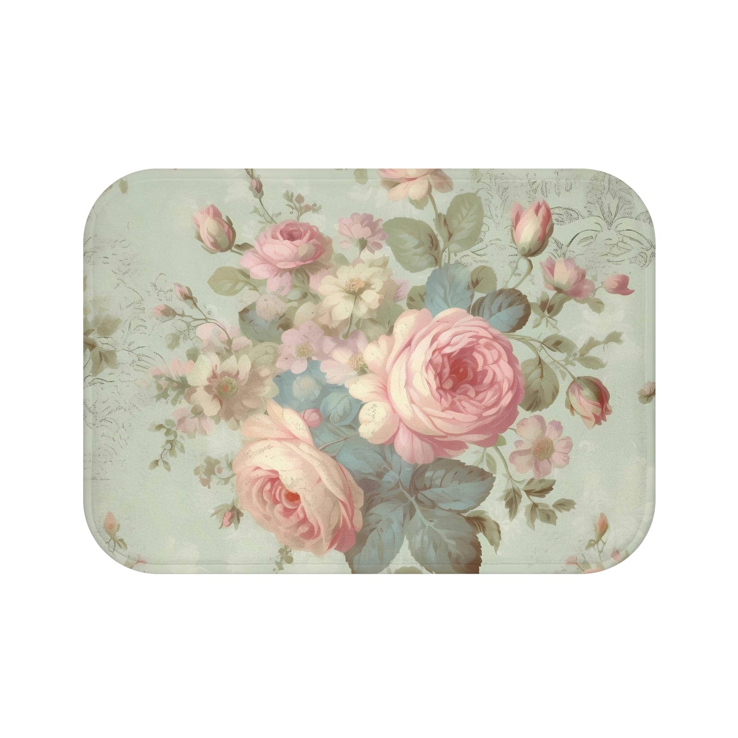 Bold pink roses shabby chic Bath Mat, vintage inspired, country cottage, farmhouse decor