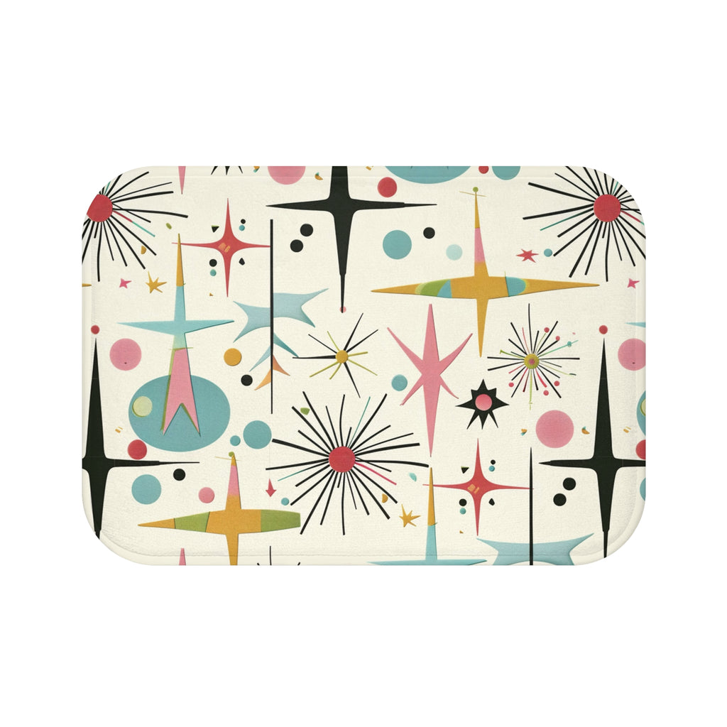 Retro Atomic Starburst Bath Mat — Mid-Century Modern Bathroom Rug