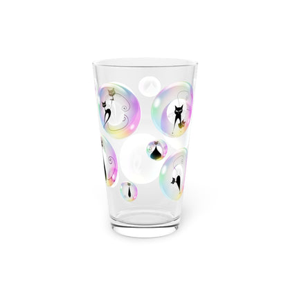 Atomic cat bubbles Pint Glass, 16oz, retro, Mid Century Modern, MCM barware, black cat lover, housewarming gift - listing is for Only one glass