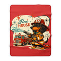 MCM Dachshund Firefighter Illustration Sherpa Blanket | Firehouse Dog Throw