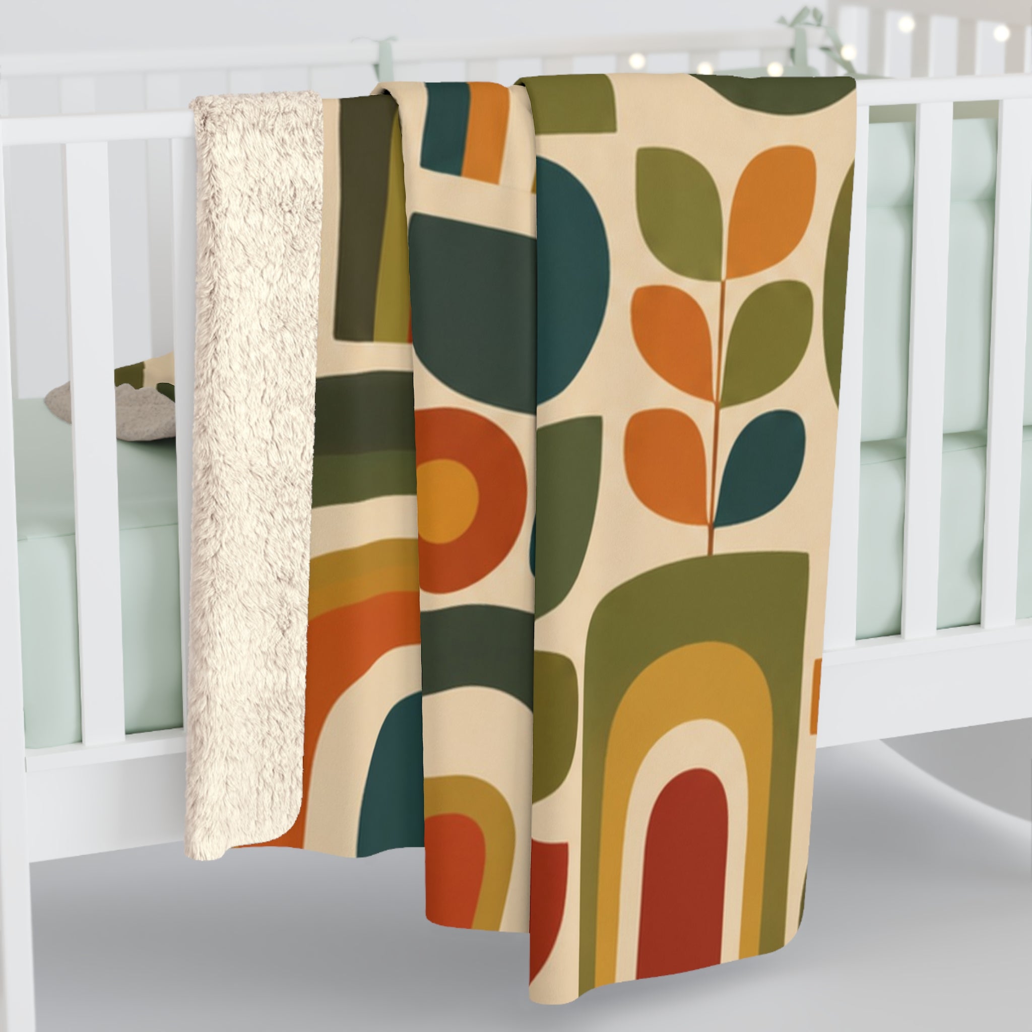 Retro Geometric Pattern Sherpa Blanket | Mid Century Rainbows