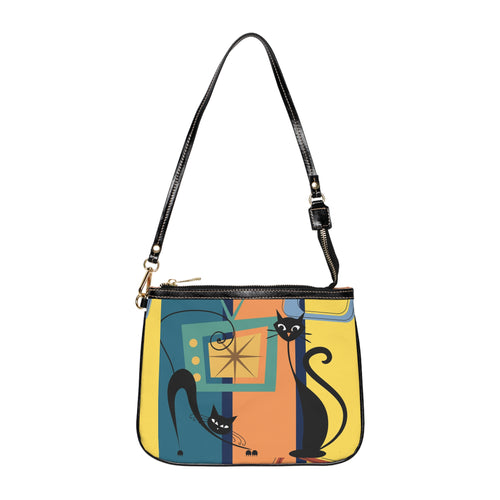 Cat Art Shoulder Bag – Retro Modern Black Cats Small Purse