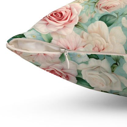 Delicate pink vintage roses shabby chic Square Pillow, French vintage inspired, Farmhouse, floral scatter throw cushion