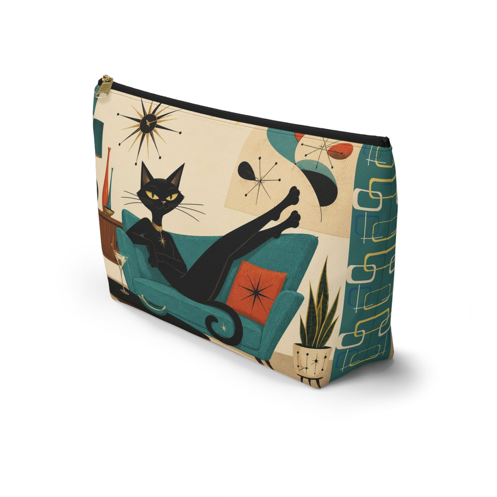 Mid Century Atomic Black Cat Lounge Accessory Pouch | T-Bottom Cosmetic Bag