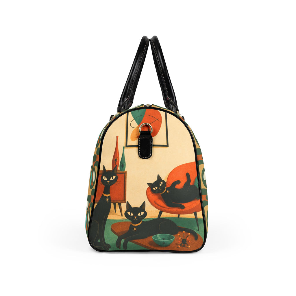 Mid Century Atomic Cat Scene Faux Leather Travel Bag | Retro Atomic Kitsch
