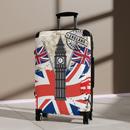 Made in England Suitcase on wheels, hard shell travel luggage for holidays, weekend trips, secure lockable bag