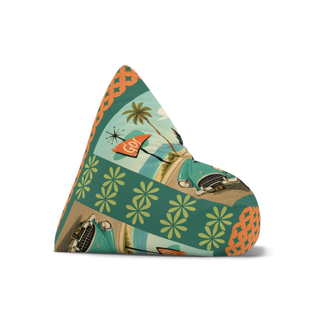 Retro Atomic Cat Road trip Bean Bag Chair Cover | Vintage Tropical Car Pattern