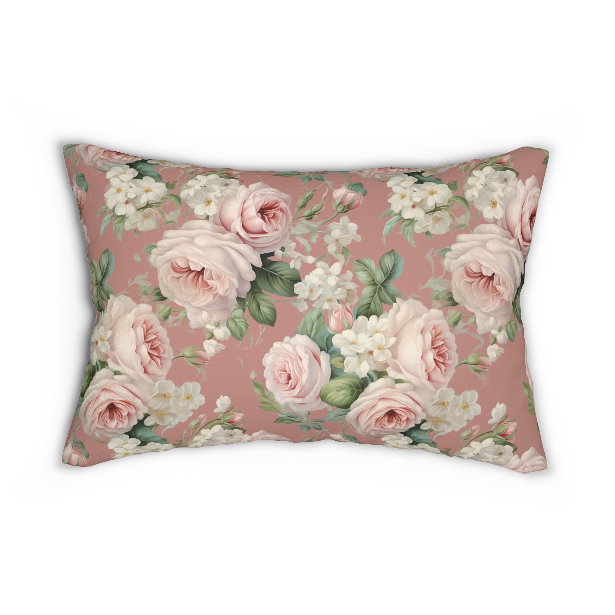 Floral Lumbar Pillow - Soft Rose Design, Decorative Couch Cushion, Vintage Home Decor, Gift for Anniversary, Wedding, Birthday, Boho Style