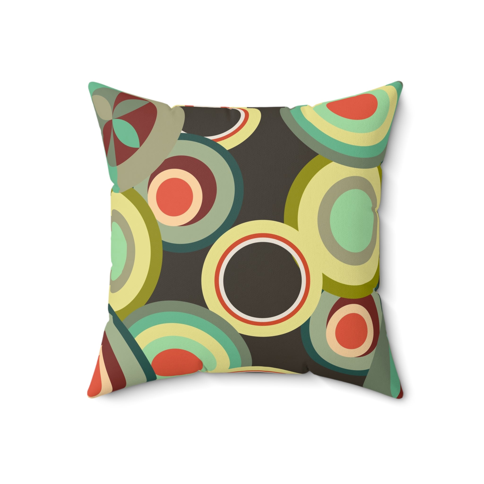 Retro circles orbs Spun Polyester Square Pillow, colorful home decor, abstract scatter throw cushion