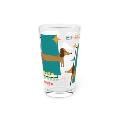 Mid Century modern Dachshund retro Pint Glass, 16oz, MCM home decor, pet owner gift, barware (price is per glass)