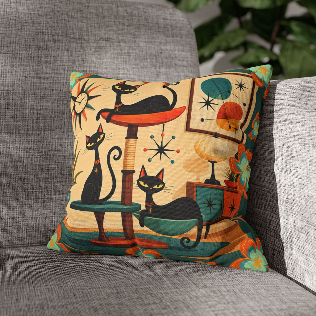 Retro Mid Century Atomic Cats pillowcase | Square Pillowcase - COVER ONLY