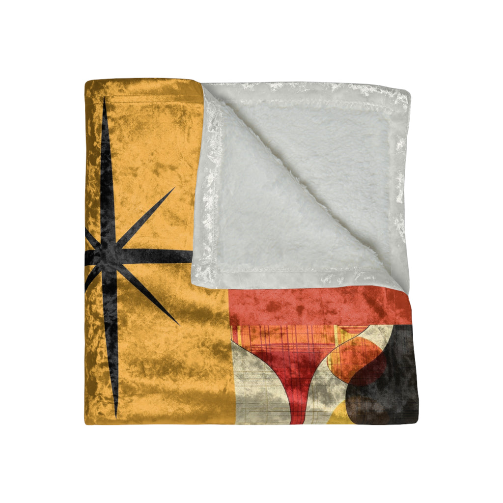Atomic cat retro orange Crushed Velvet Blanket, MCM throw blanket, Mid Century Modern, couch bed blanket, groovy black cat lover gift