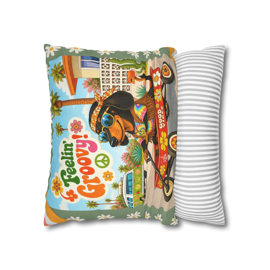 Feelin' Groovy retro Dachshund Pillowcase | 60s 70s pattern Square Decorative Pillow