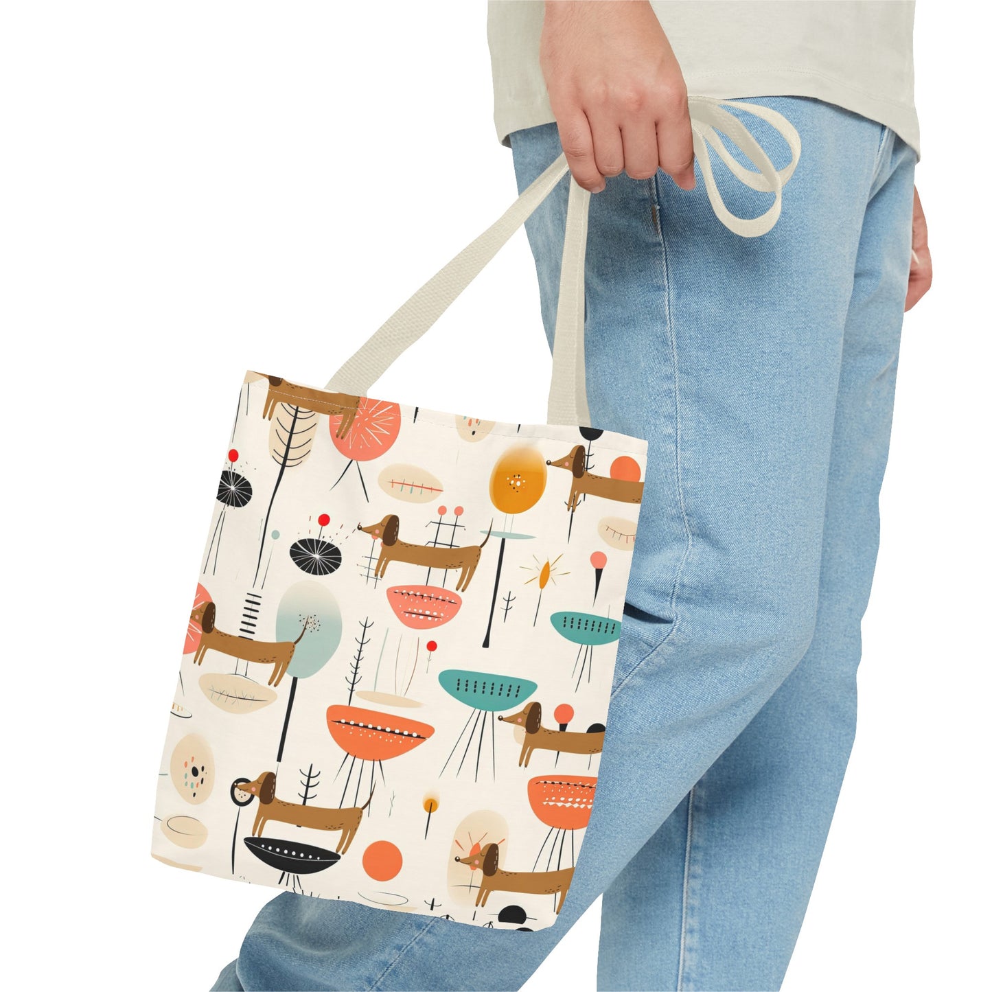 Tote Bag, Mid Century Modern Dachshund tote bag, carry bag, dog lover, beach, shopping, book bag, overnight or day trip tote bag