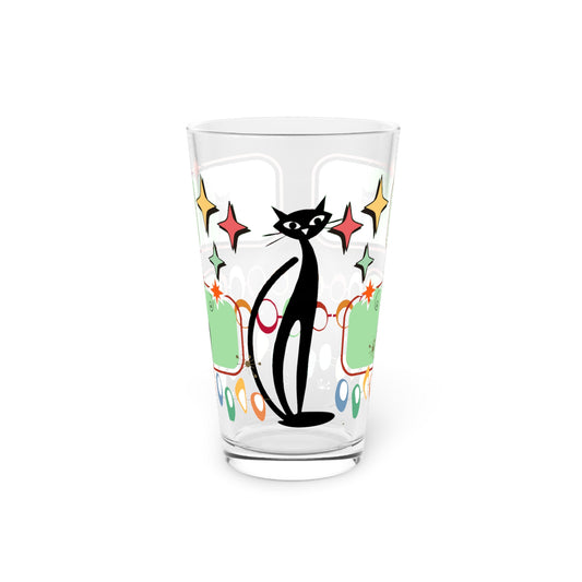 Groovy Atomic cat retro Pint Glass, 16oz, Mid Century Modern, MCM barware, beer cocktail juice glass - listing is for one glass only