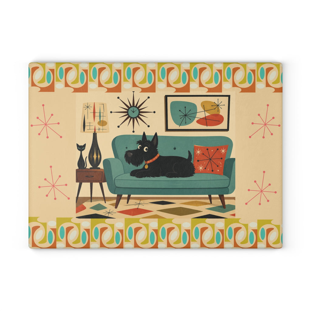 Mid Century Living Room Scotty Dog Glass Cutting Board | Retro Atomic Art