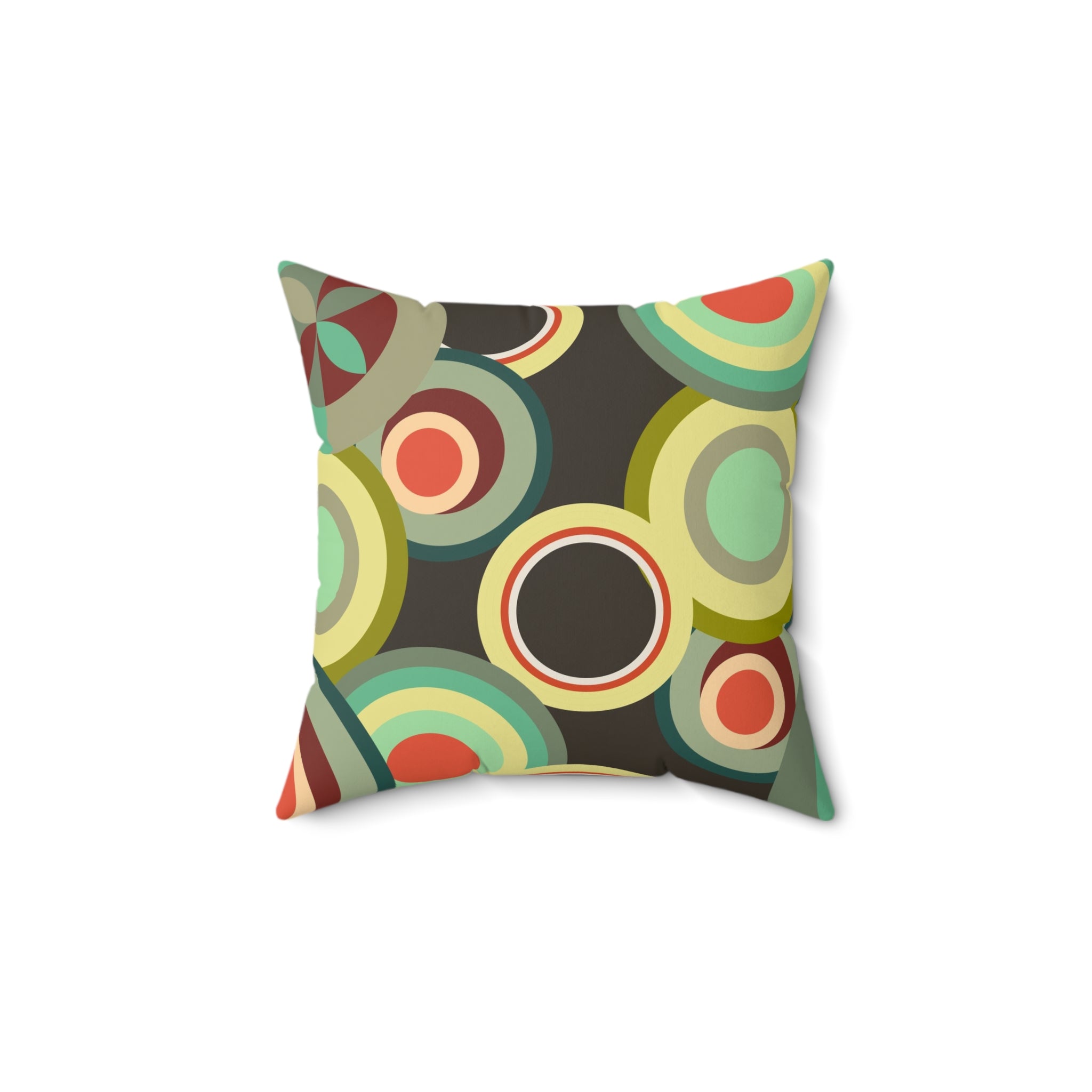 Retro circles orbs Spun Polyester Square Pillow, colorful home decor, abstract scatter throw cushion