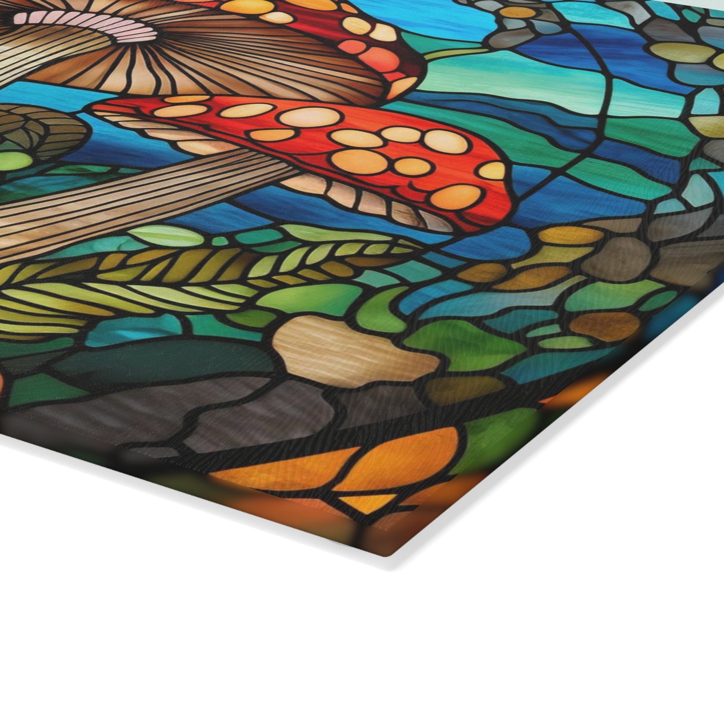 Retro mushroom tempered glass stained glass look cutting board