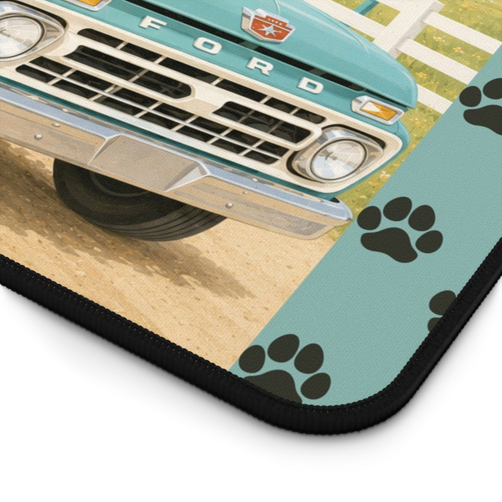 MCM Dachshund Farm Truck Desk Mat | Retro Puppy Road Trip Mouse Pad