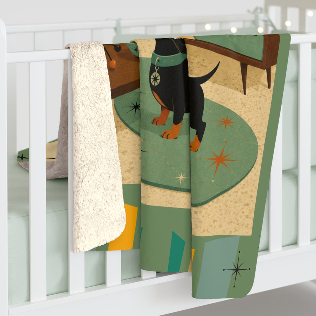 Mid Century Dachshund Living Room Sherpa Fleece Blanket | Retro Atomic Home
