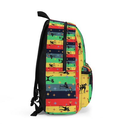 Colorful Atomic cat and stars retro inspired Backpack, hiking, school, college, day trip, weekend away backpack