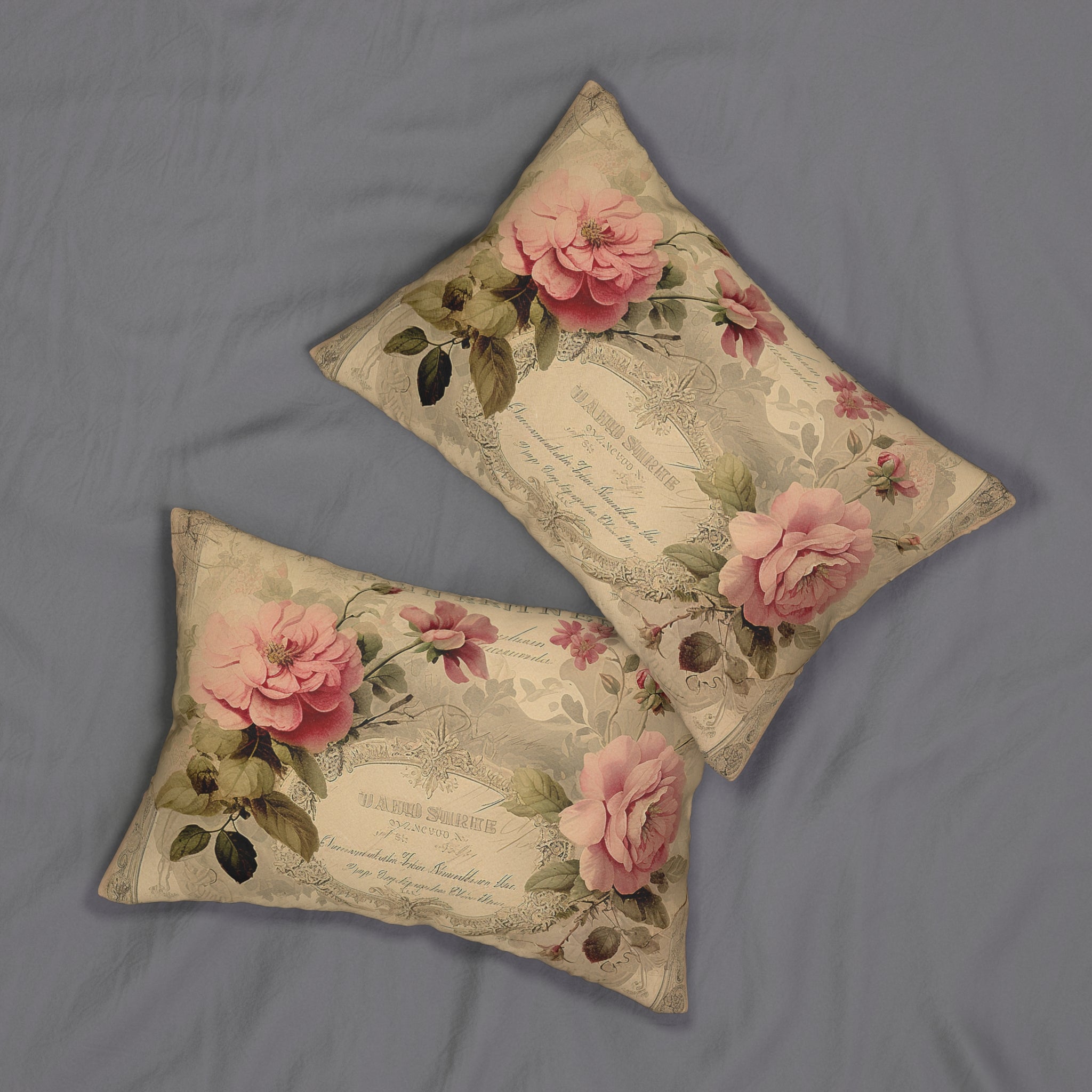 Shabby chic floral certificate Lumbar Pillow, French vintage, Farmhouse, country cottage decor, bedroom living room pillow