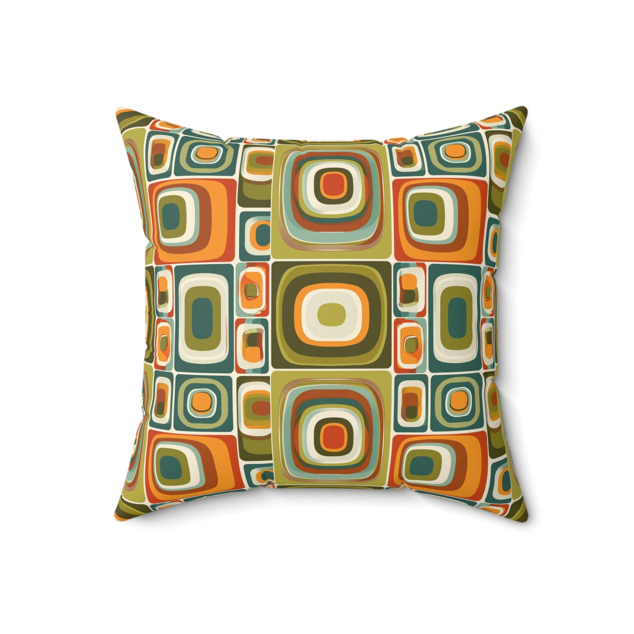 Retro Green orange geometric shapes Square Pillow, Mid Century Modern, MCM home decor, Retro living, scatter cushion
