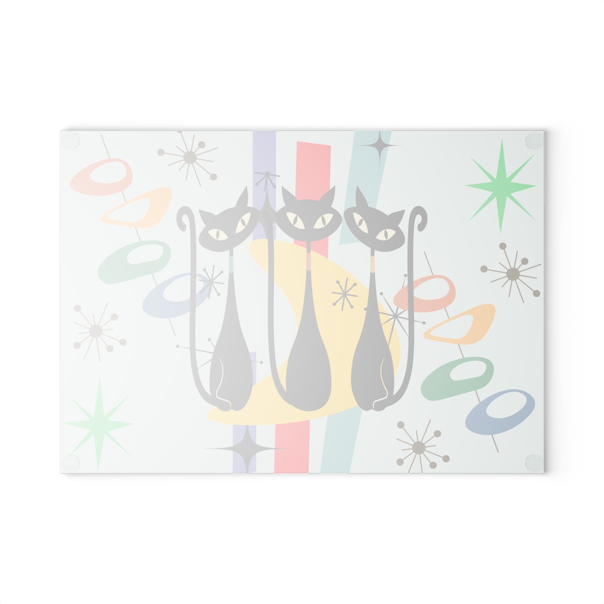 Mid-Century Retro Cats Glass Cutting Board – Vintage Atomic Deco Kitchen Decor