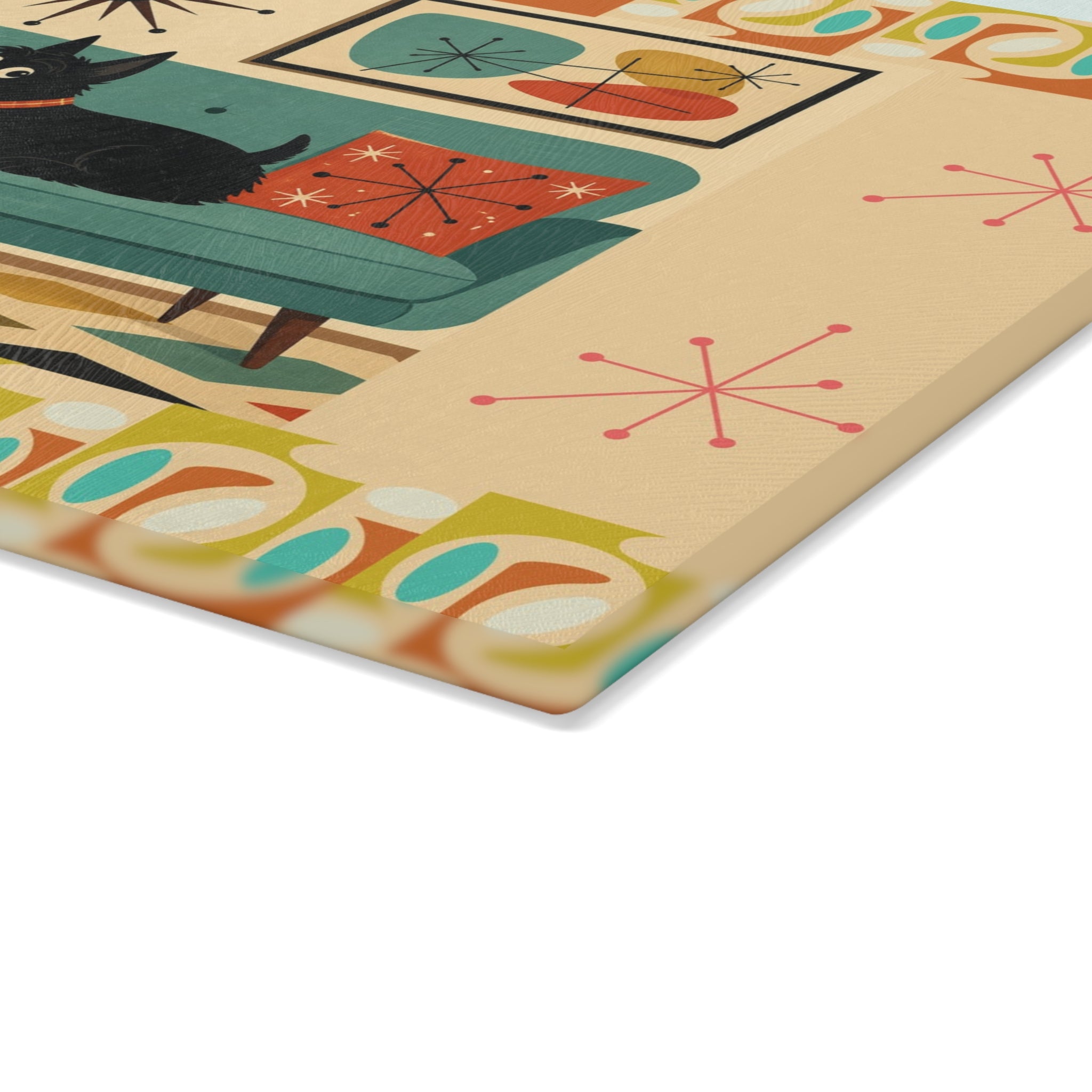 Mid Century Living Room Scotty Dog Glass Cutting Board | Retro Atomic Art