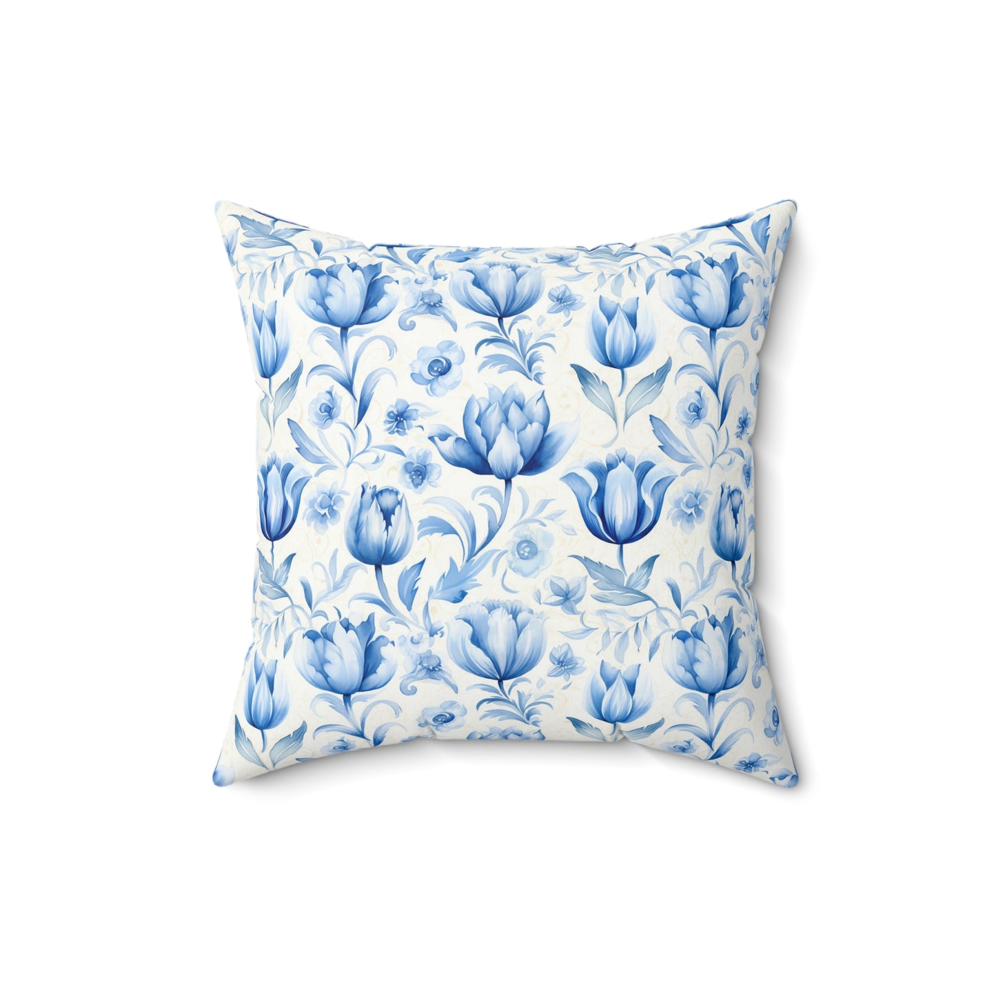 Blue and white floral Dutch Delft design Square Pillow, floral, Farmhouse, country cottage, scatter throw cushion