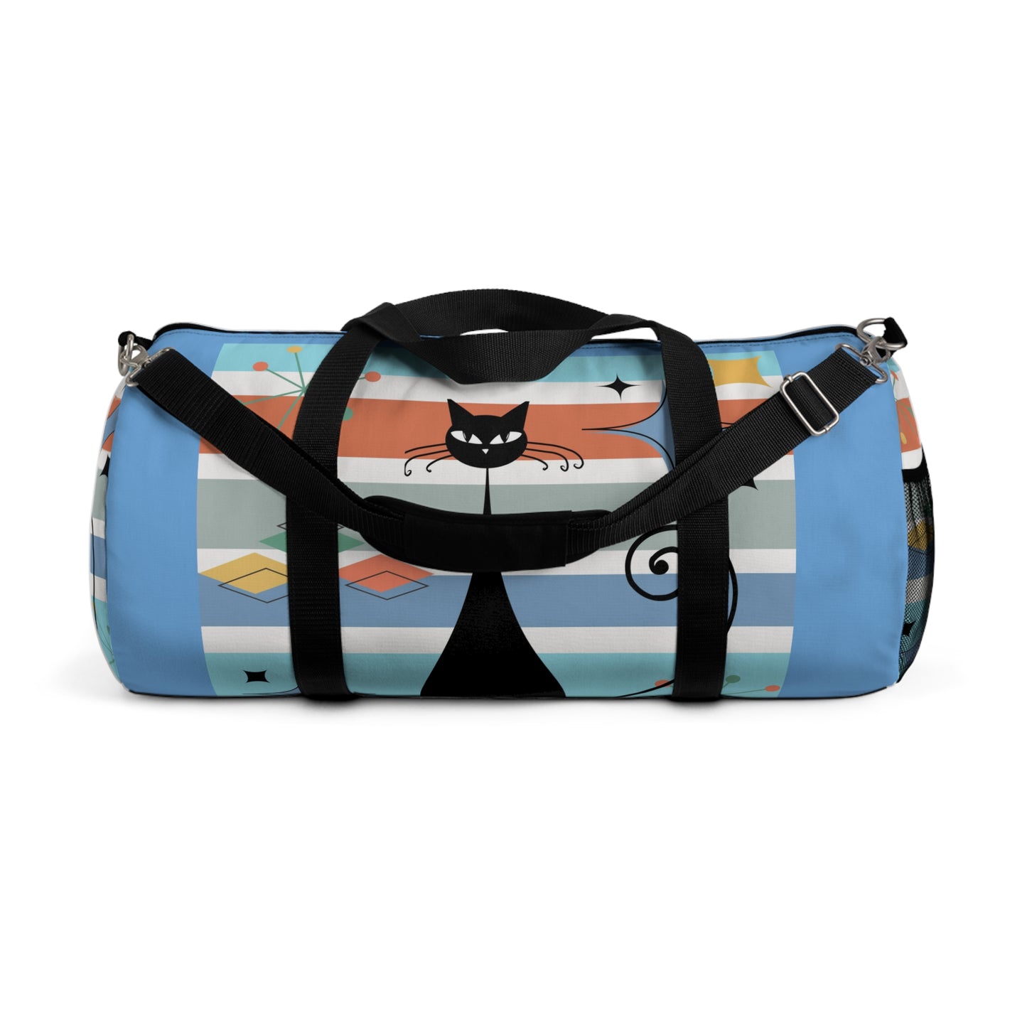 Mid Century Modern Atomic cat retro Duffel Bag, weekend bag, travel luggage, colorful duffel bag