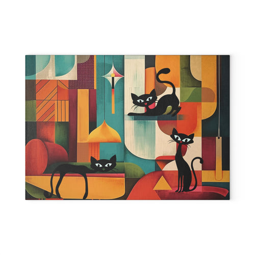 Atomic cat MCM Glass Cutting Board, Mid Century Modern, MCM chopping board, 50s 60s inspired, black cat lover gift