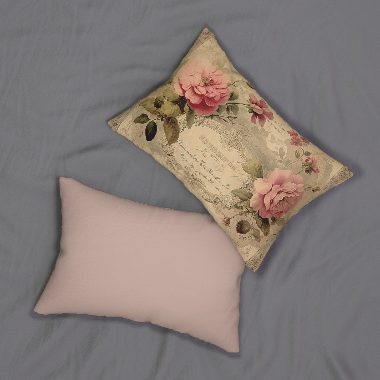 Shabby chic floral certificate Lumbar Pillow, French vintage, Farmhouse, country cottage decor, bedroom living room pillow