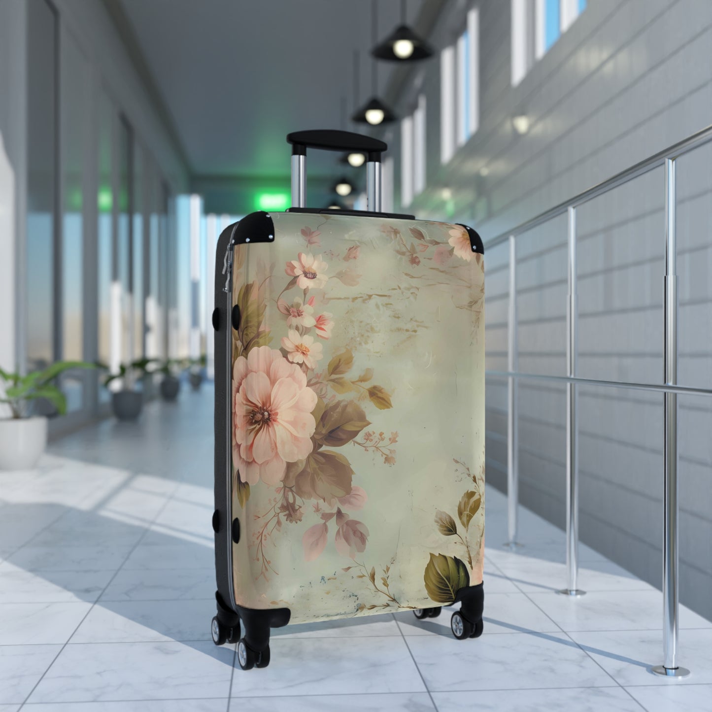 Boho shabby chic style Suitcase on wheels, carry on luggage, travel luggage, cute floral suitcases, durable hard shell, lockable case