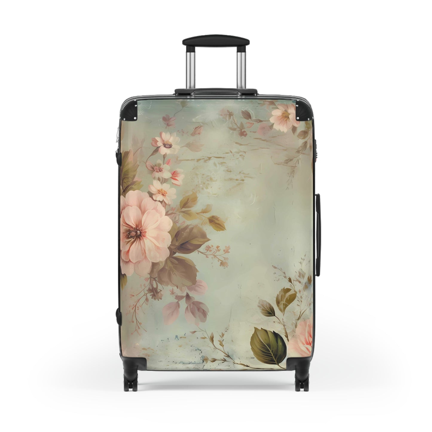 Boho shabby chic style Suitcase on wheels, carry on luggage, travel luggage, cute floral suitcases, durable hard shell, lockable case