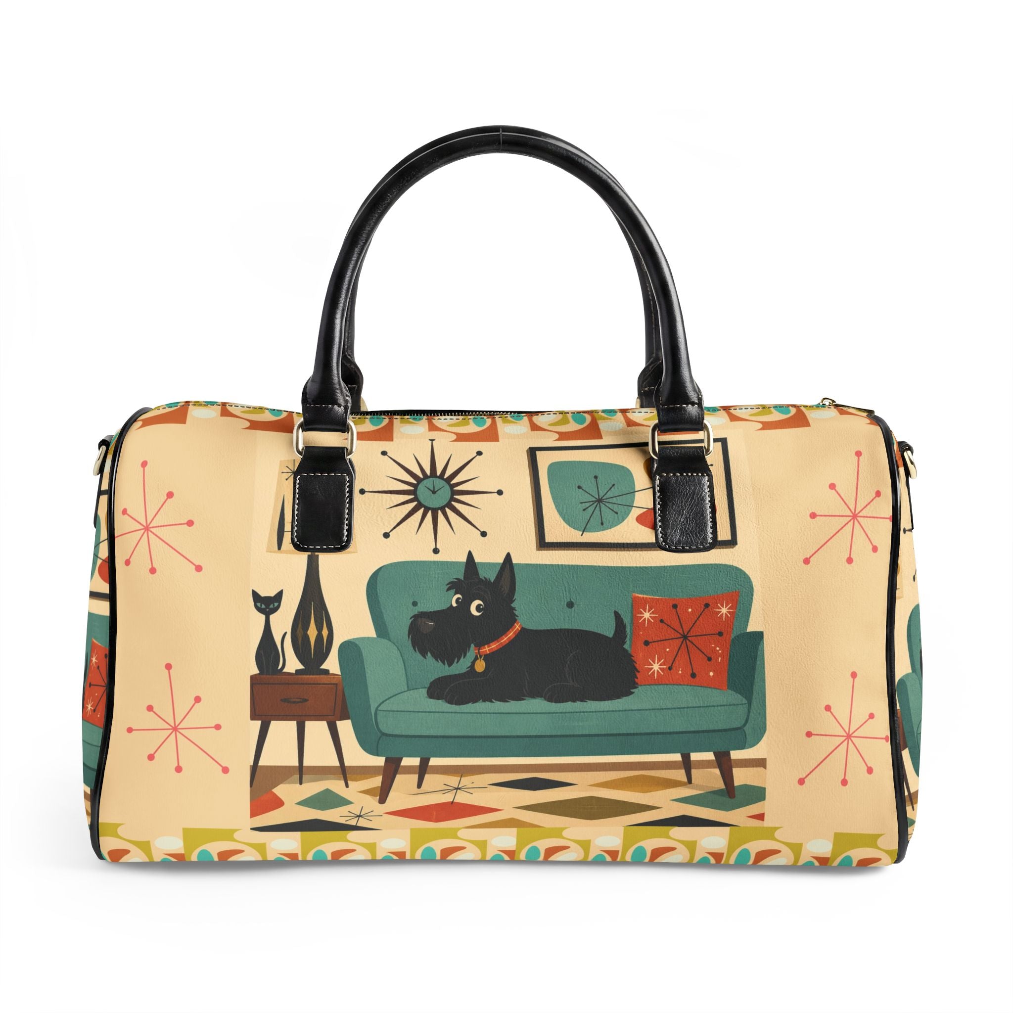 Retro Living Room Scotty Dog Faux Leather Travel Bag | Mid Century Modern