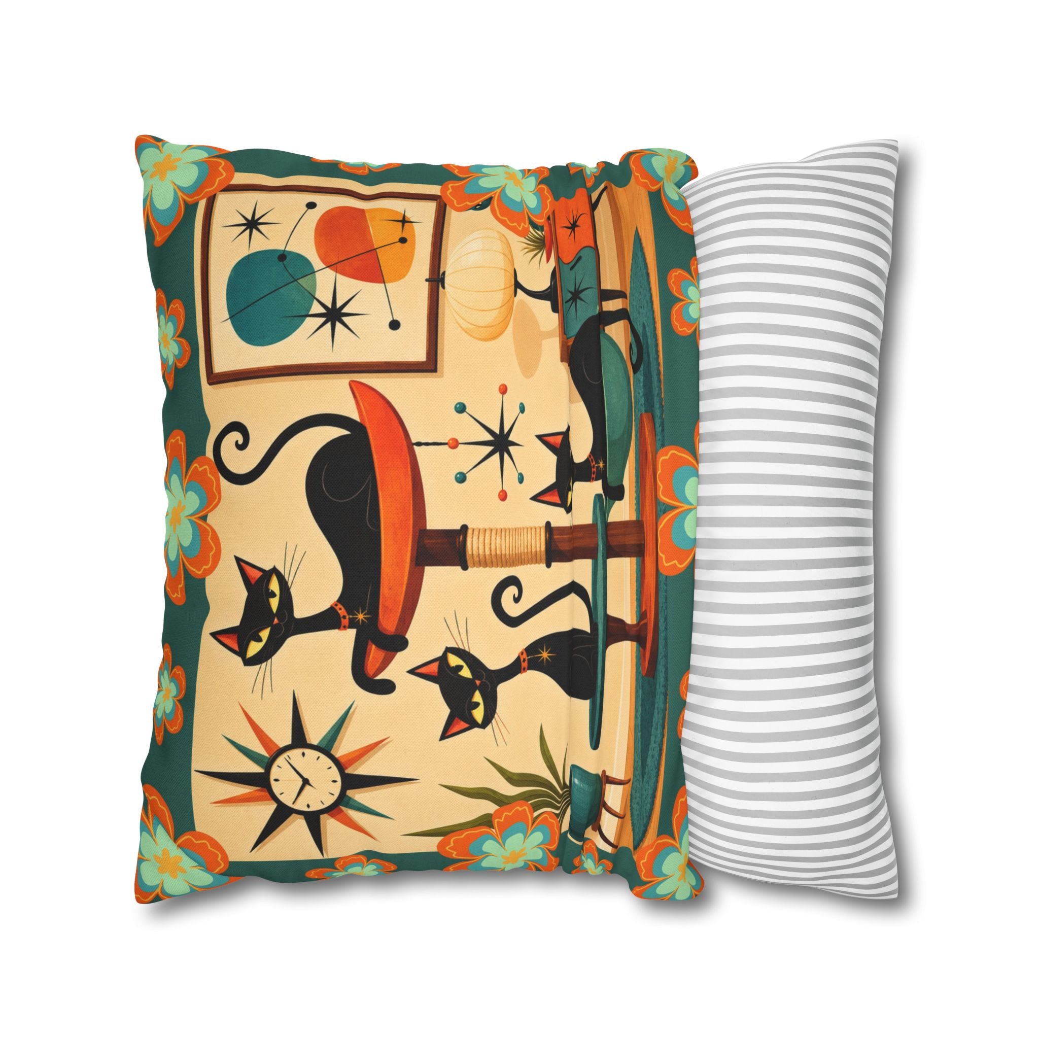 Retro Mid Century Atomic Cats pillowcase | Square Pillowcase - COVER ONLY