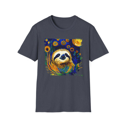 Sloth Van Gogh inspired art Unisex Softstyle T-Shirt, artist shirt, starry night, nature inspired tee