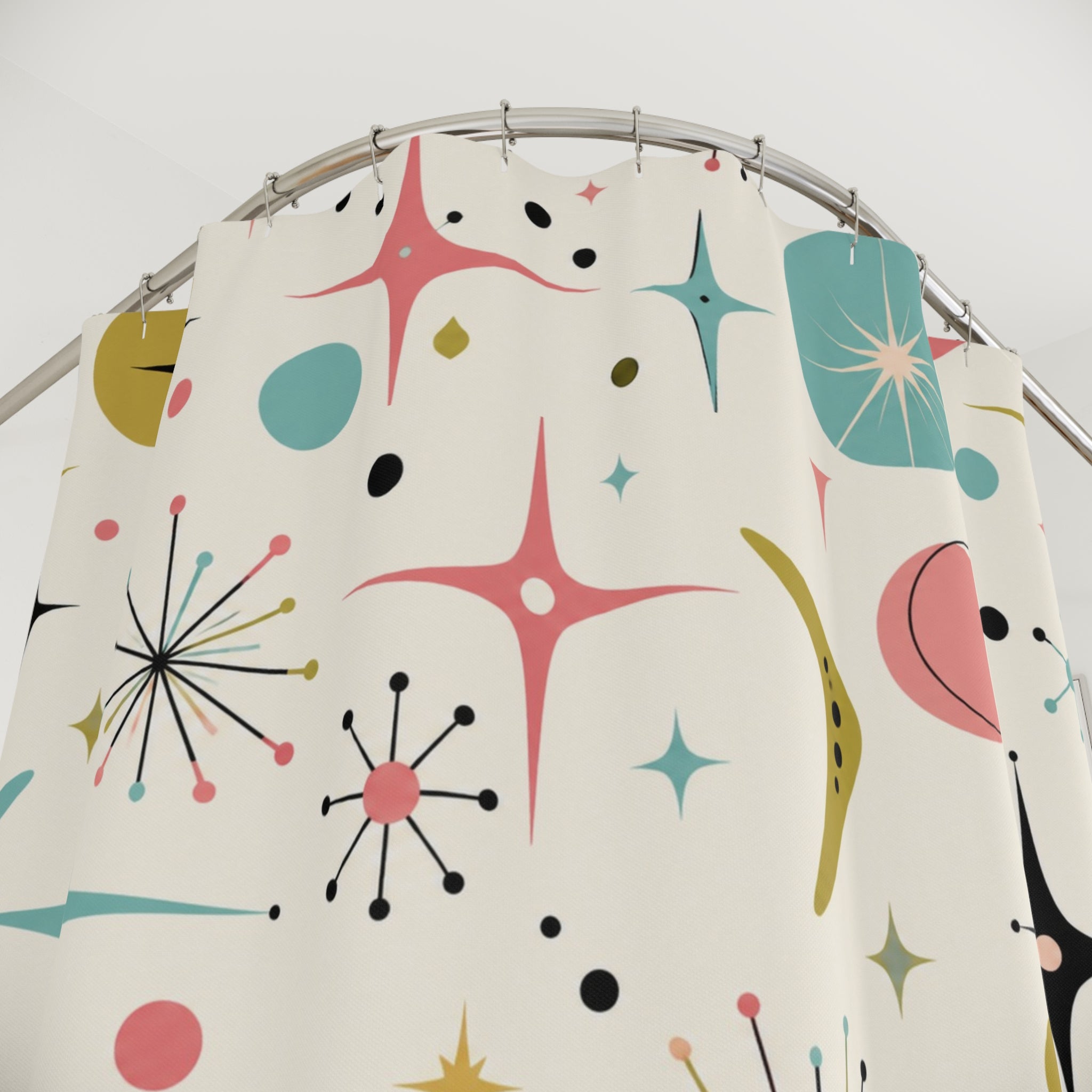 Mid Century Starburst Shower Curtain | Retro Atomic Pattern