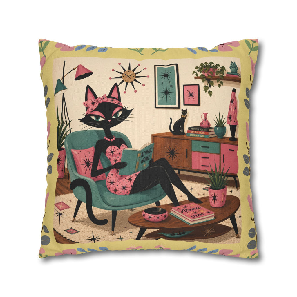 Retro Mid Century Atomic Cat Lounge Pillowcase | Square Pillowcase - COVER ONLY