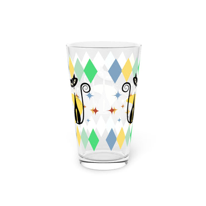 Mid century atomic cat retro inspired Pint Glass, 16oz, retro barware, beverage party glass