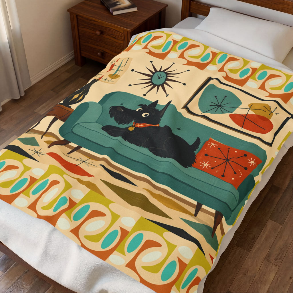 Mid-Century Scottie Dog Couch Blanket | Velveteen Plush Blanket