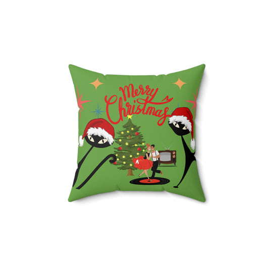 Merry christmas Atomic cat Square Pillow, xmas home decor, mid century modern, scatter throw cushions