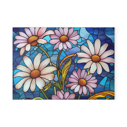 Dazzling Daisy Delight: Stained Glass-inspired Glass Cutting Board for Artful Kitchen Creations