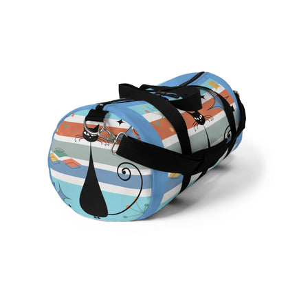 Mid Century Modern Atomic cat retro Duffel Bag, weekend bag, travel luggage, colorful duffel bag